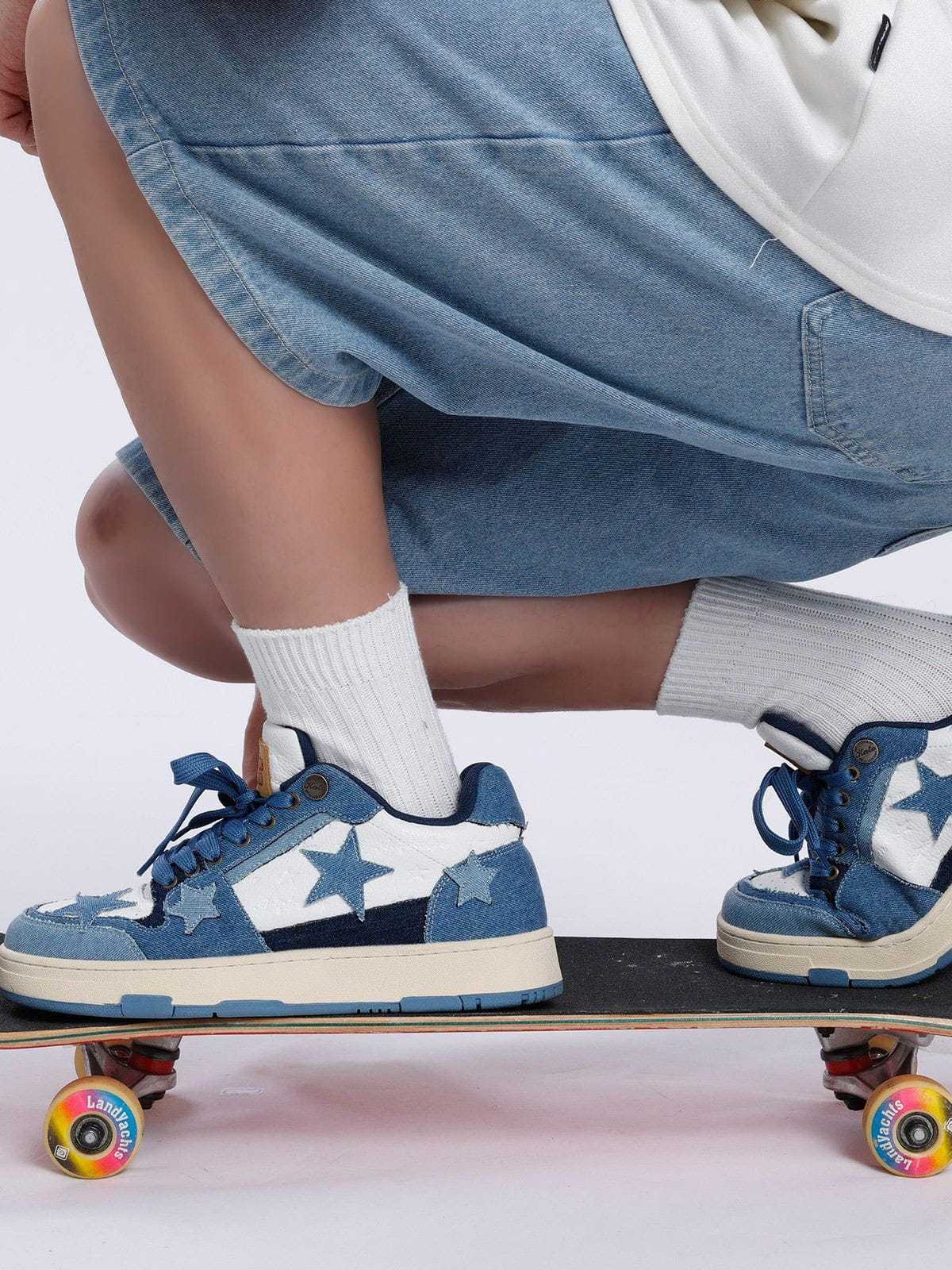 Starry Climb Stars Casual All-Match Denim Skate Shoes-Limited Sale