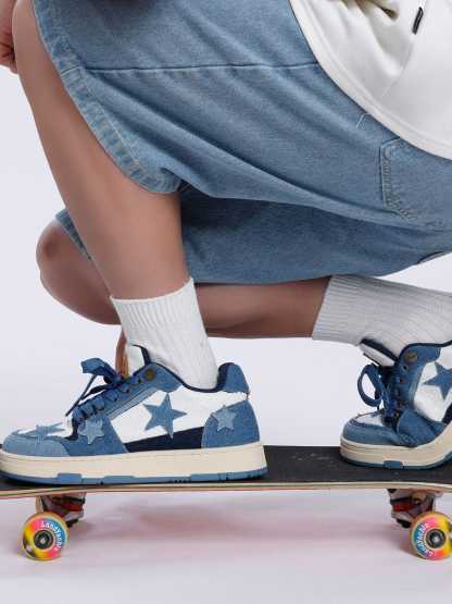Starry Climb Stars Casual All-Match Denim Skate Shoes-Limited Sale
