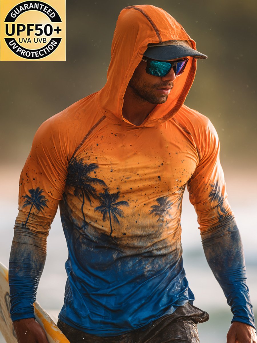Men's Outdoor Sunscreen Breathable Cool Hooded Printed Surf Long-Sleeve Top-Limited Sale