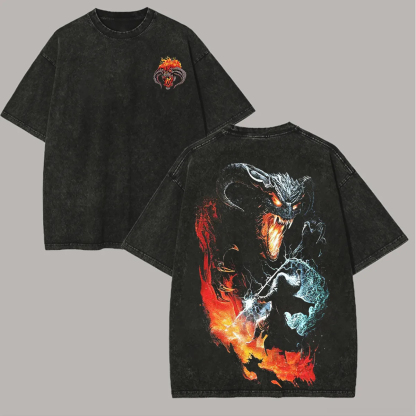 The Lord of the Rings Balrog Printed Unisex Washed T-Shirt-Limited Sale