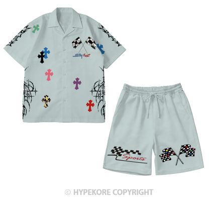 cross Short-Sleeve Printed Casual Suit-Limited Sale