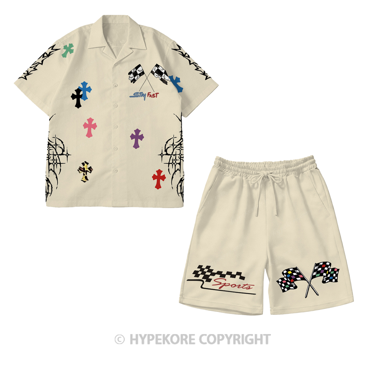 cross Short-Sleeve Printed Casual Suit-Limited Sale