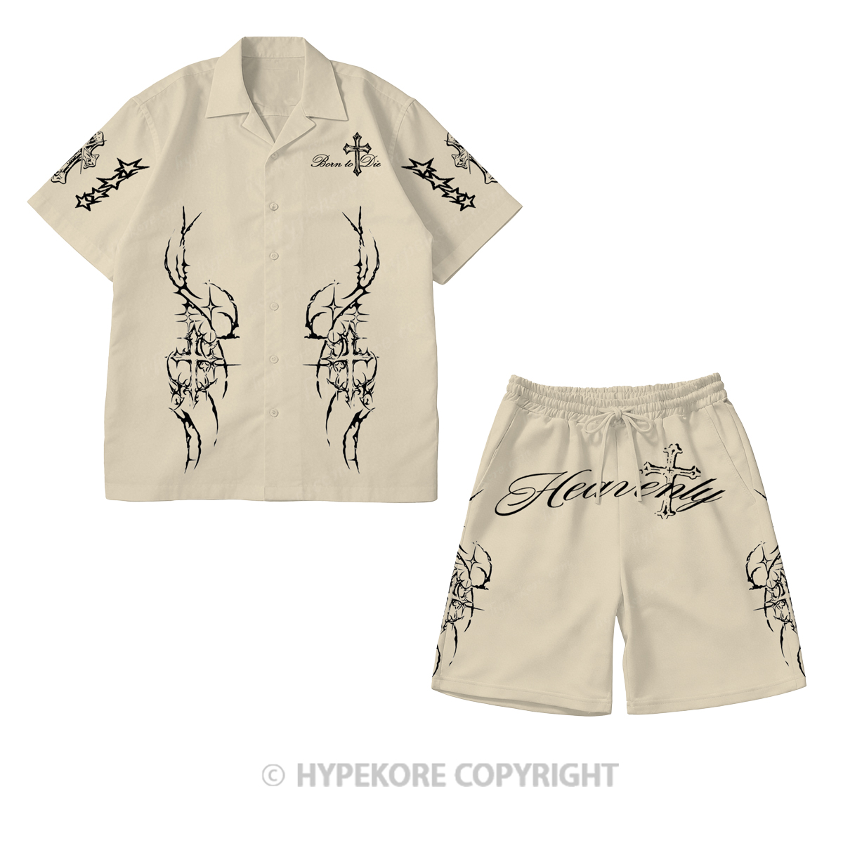 Cross-print short-sleeved casual suit-Limited Sale