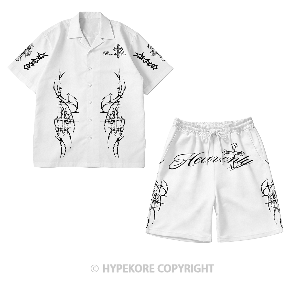 Cross-print short-sleeved casual suit-Limited Sale