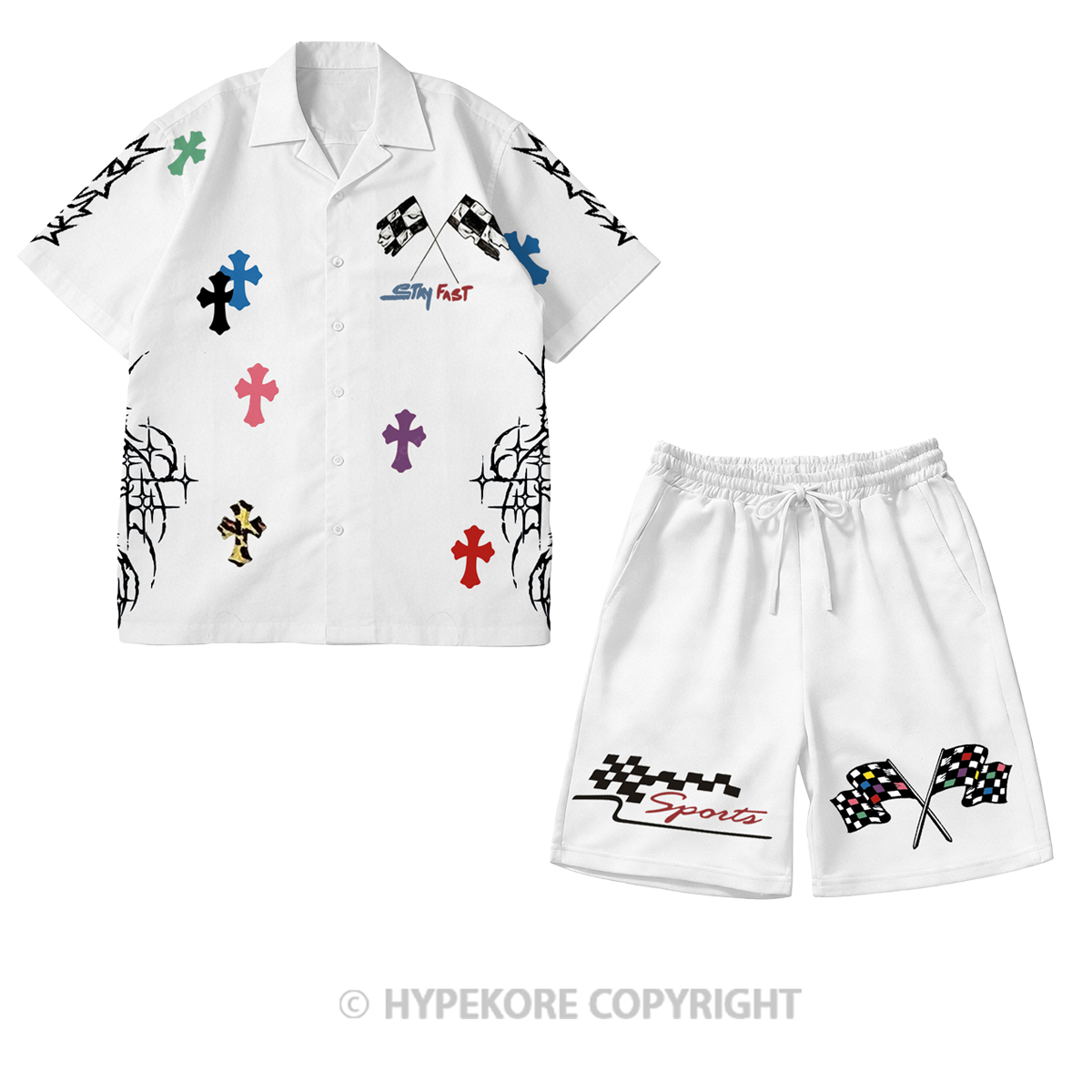 cross Short-Sleeve Printed Casual Suit-Limited Sale