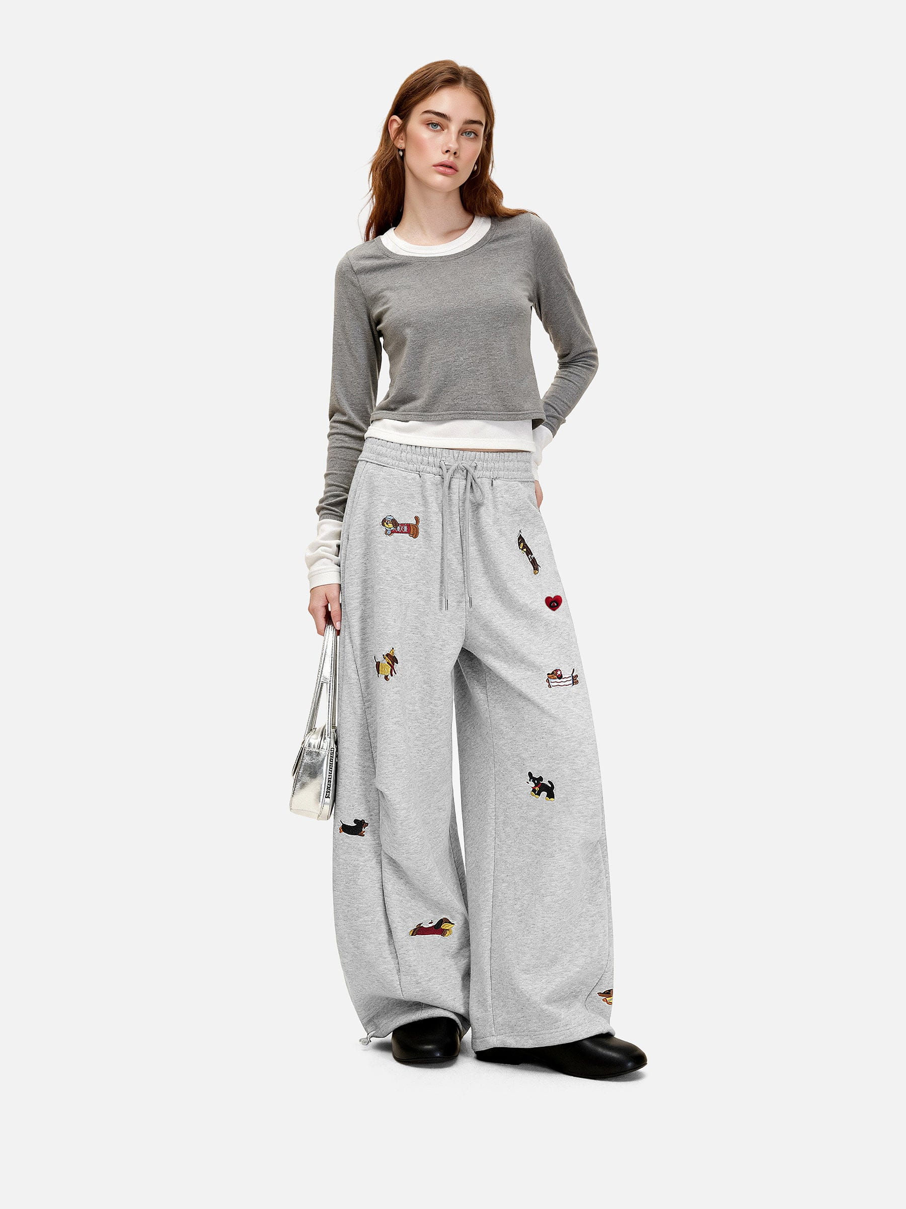 Aelfric Eden Embroidery Dog Baggy Barrel Sweatpants-Limited Sale