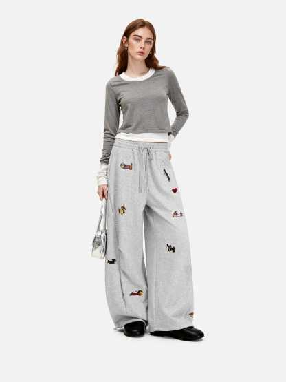 Aelfric Eden Embroidery Dog Baggy Barrel Sweatpants-Limited Sale