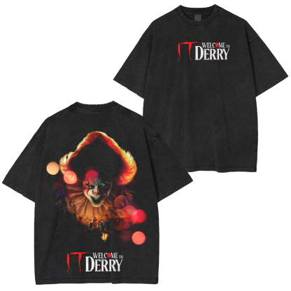 It Welcome To Derry The Curse Begins Pennywise Awakes Unisex Washed T-shirt/Crewneck/Hoodie-Limited Sale
