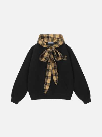 Aelfric Eden Plaid Bow Pullover Hoodie-Limited Sale