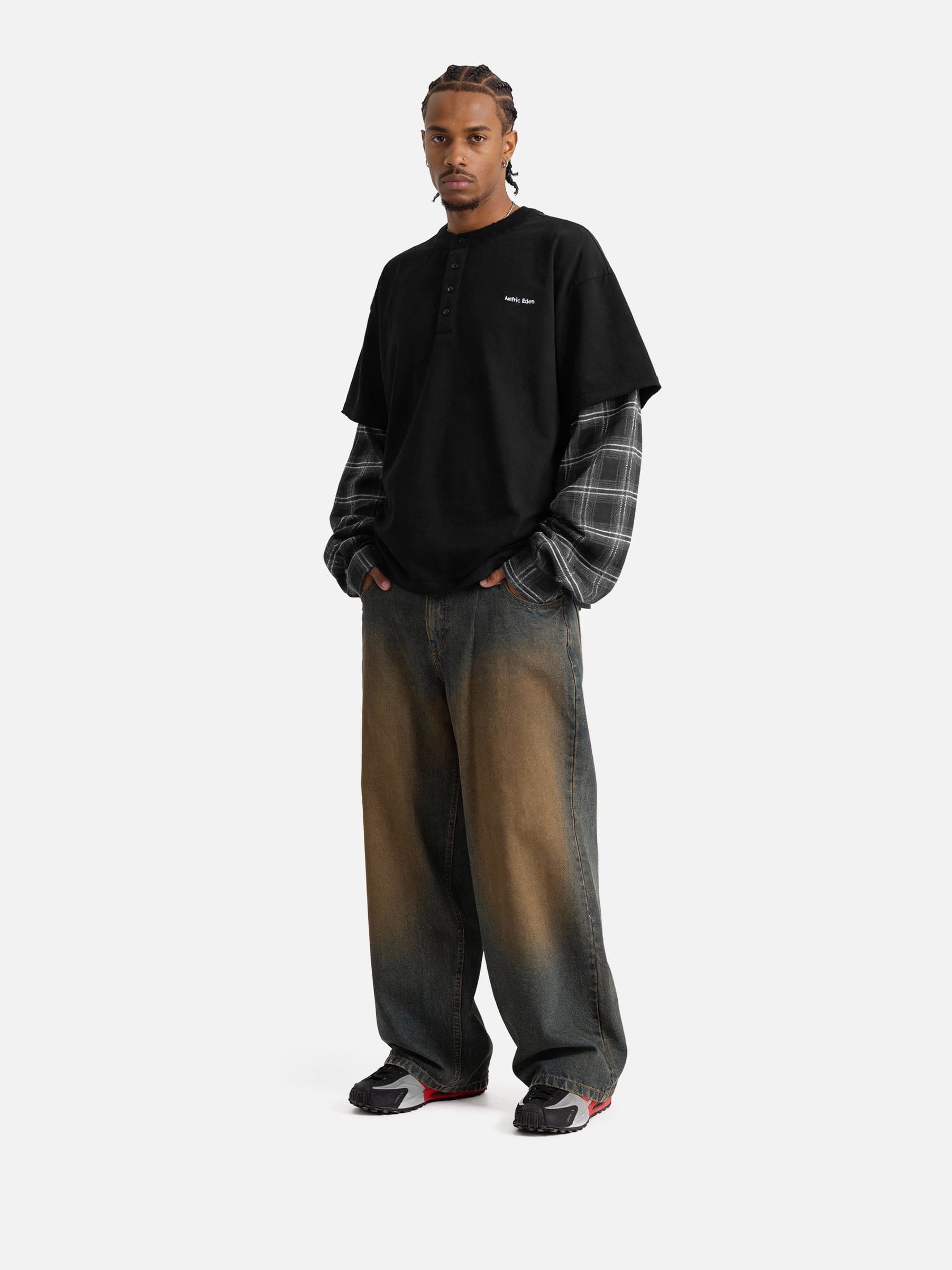 Aelfric Eden Plaid Layered Long Sleeve Tee-Limited Sale