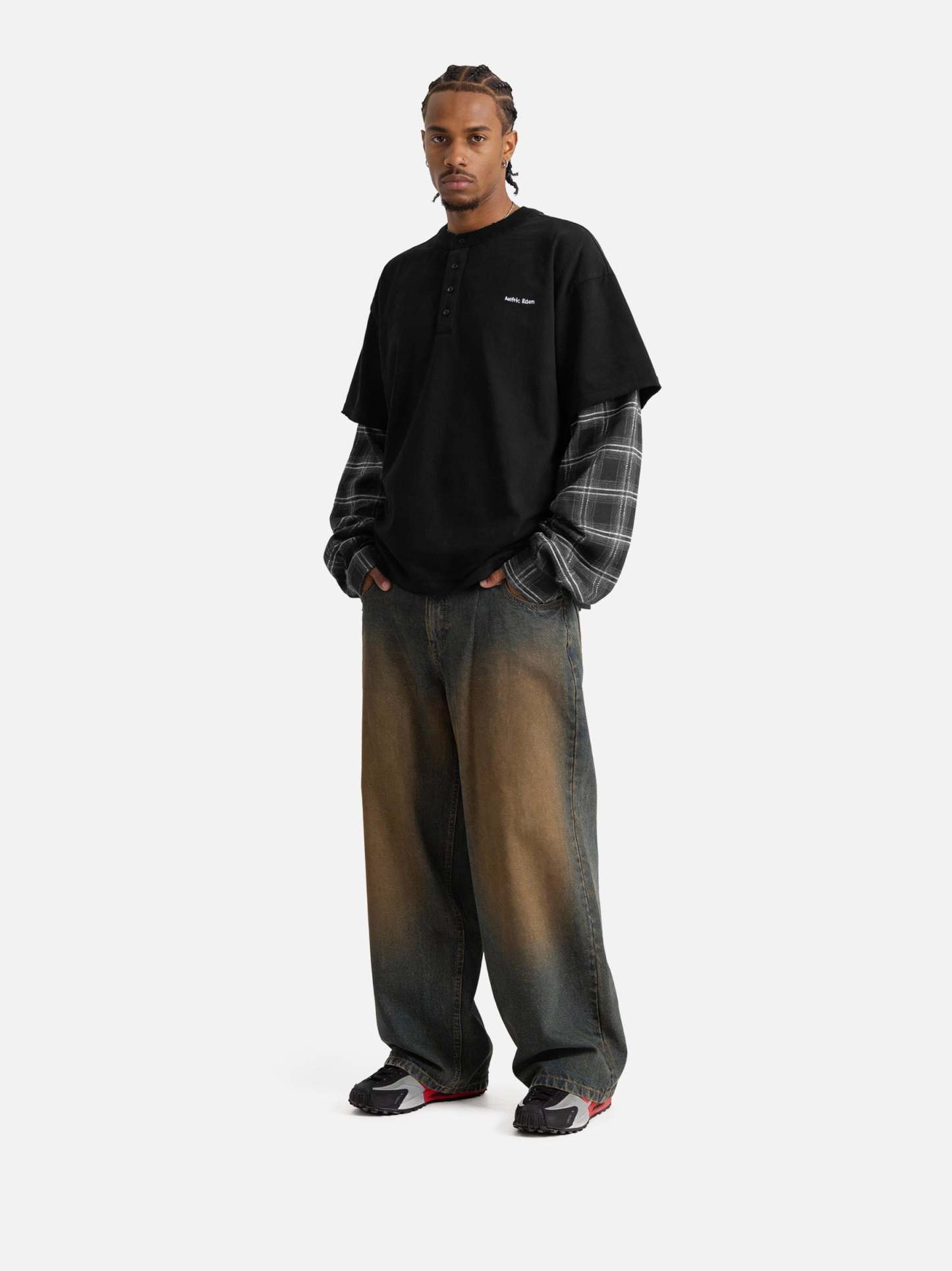 Aelfric Eden Plaid Layered Long Sleeve Tee-Limited Sale
