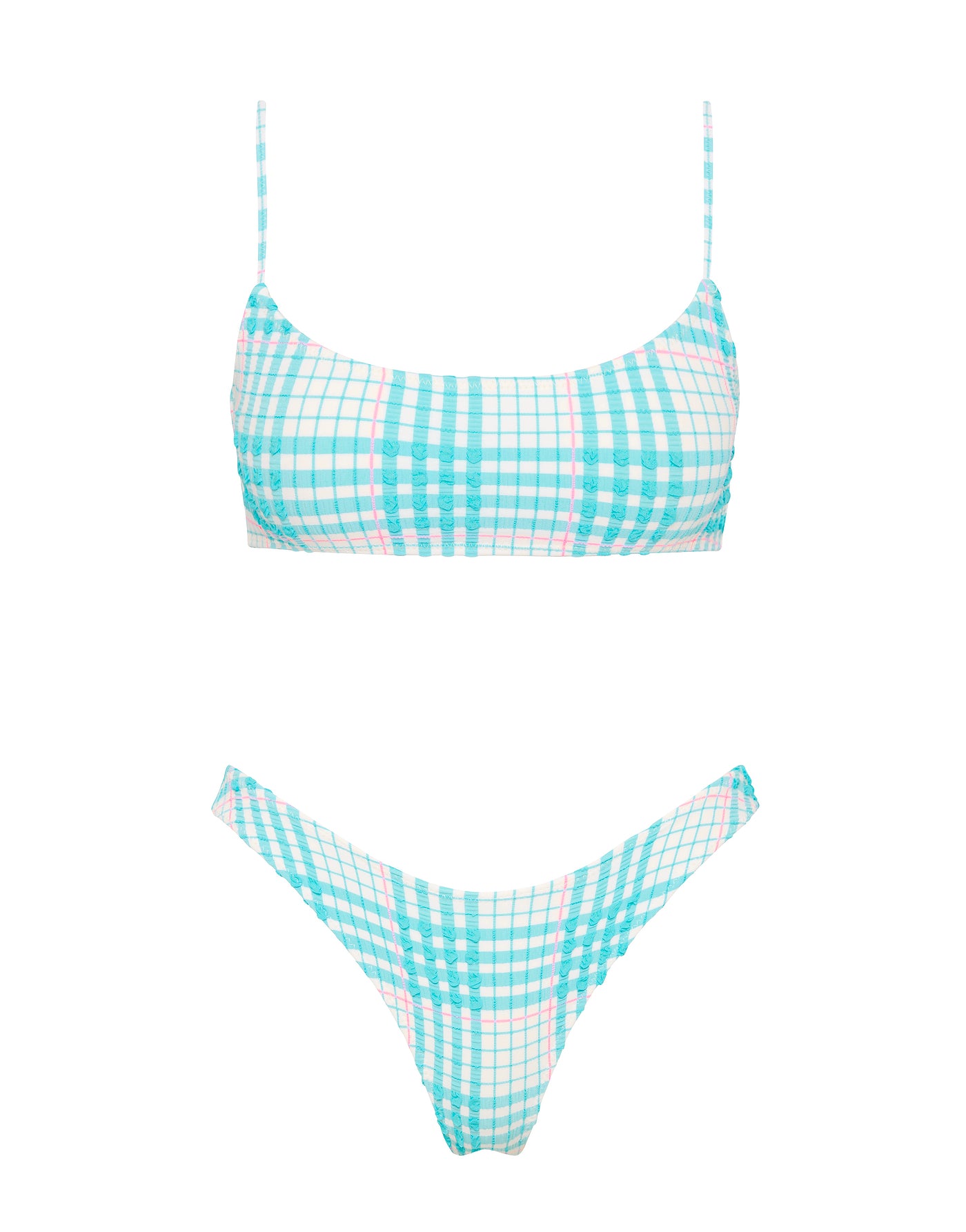 MICA - BLUE BLOSS CHECK Crop Bikini Set-Limited Sale