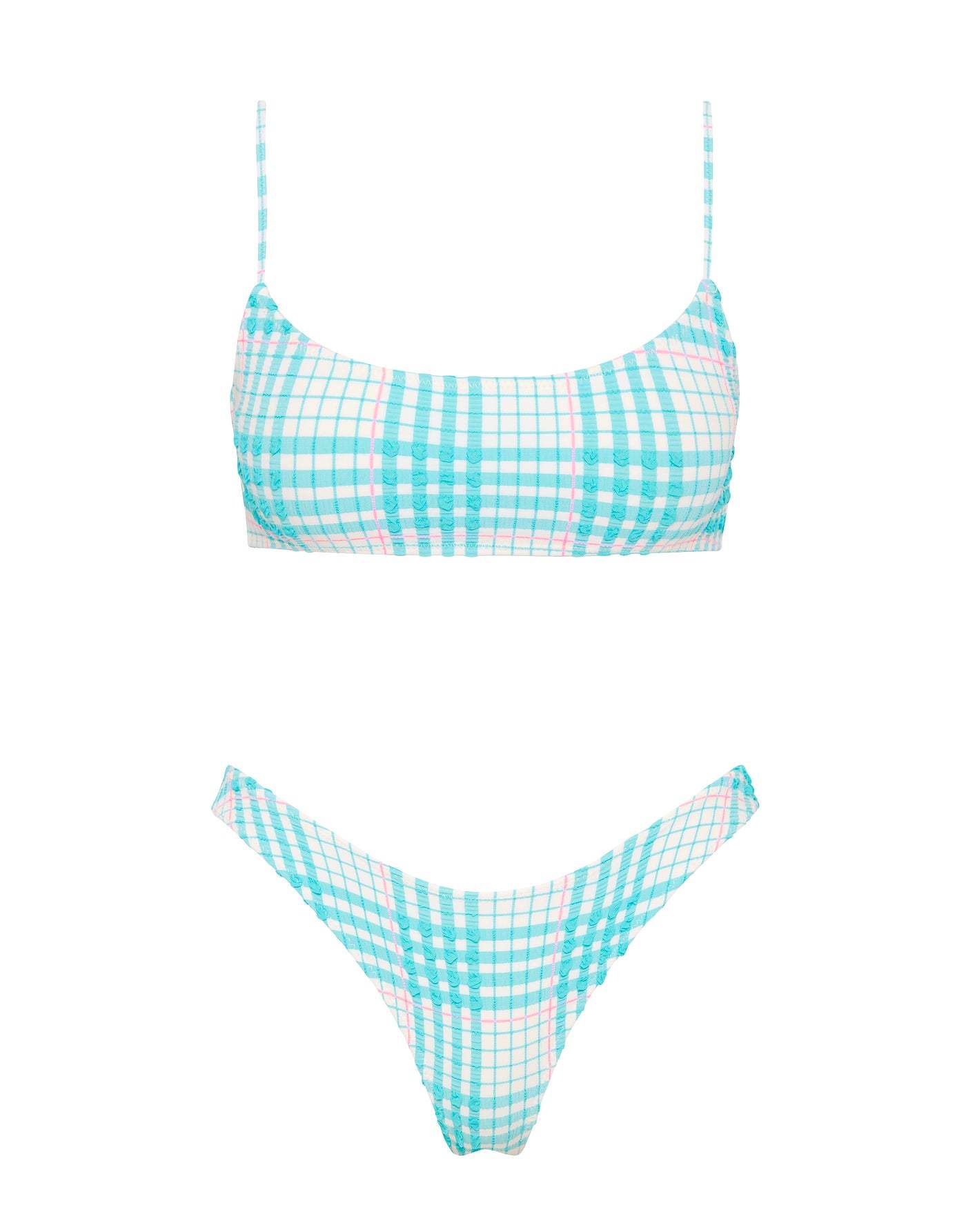 MICA - BLUE BLOSS CHECK Crop Bikini Set-Limited Sale