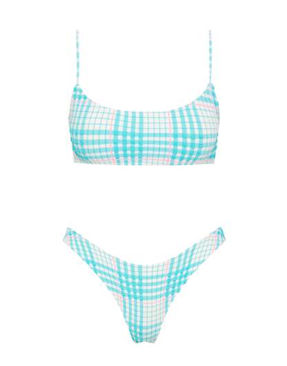 MICA - BLUE BLOSS CHECK Crop Bikini Set-Limited Sale