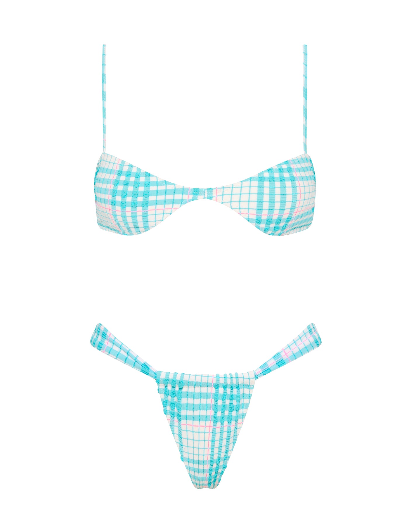 STELL - BLUE BLOSS CHECK Scoop Bikini Set-Limited Sale