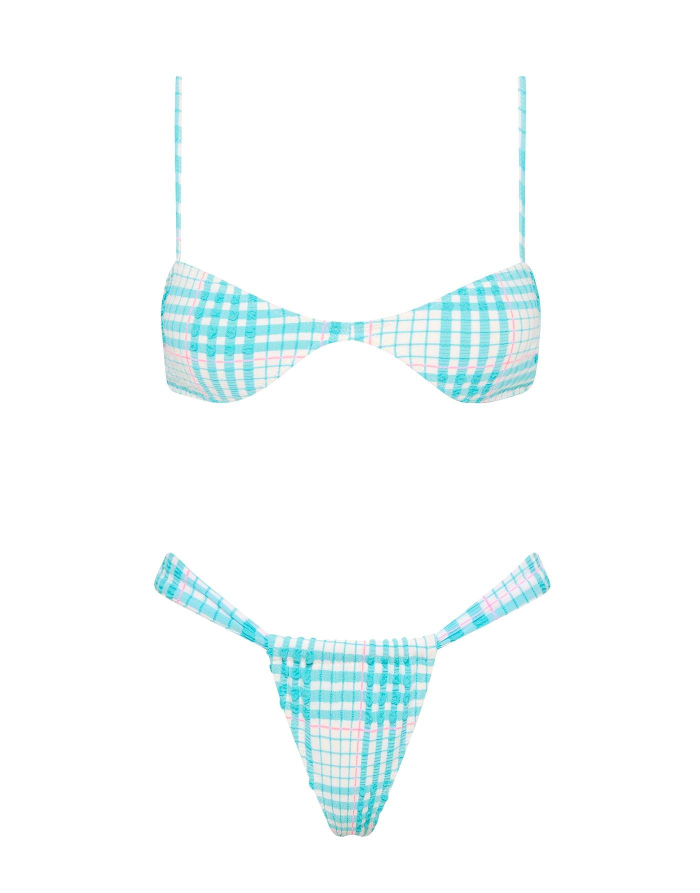 STELL - BLUE BLOSS CHECK Scoop Bikini Set-Limited Sale