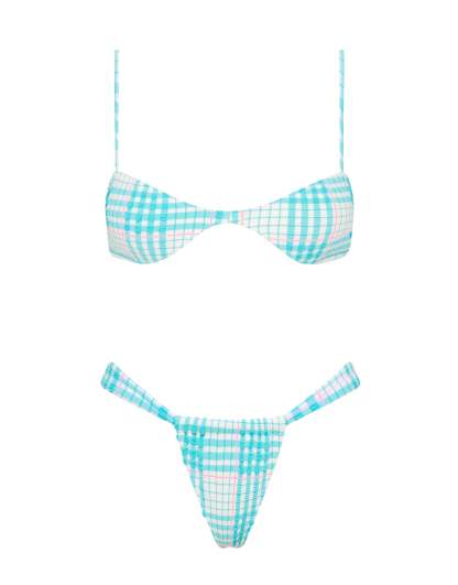 STELL - BLUE BLOSS CHECK Scoop Bikini Set-Limited Sale