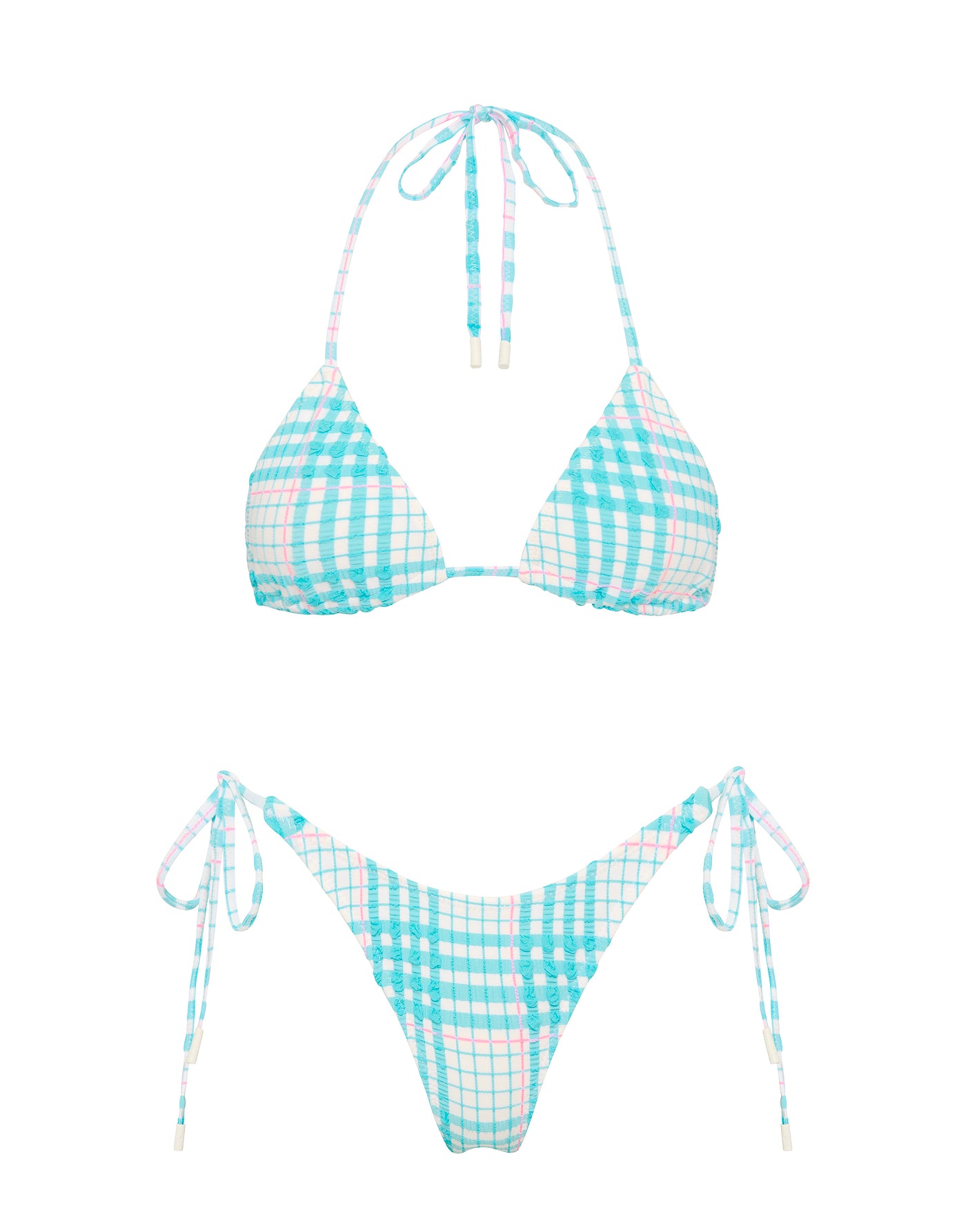 VINCA - BLUE BLOSS CHECK Triangle Bikini Set-Limited Sale