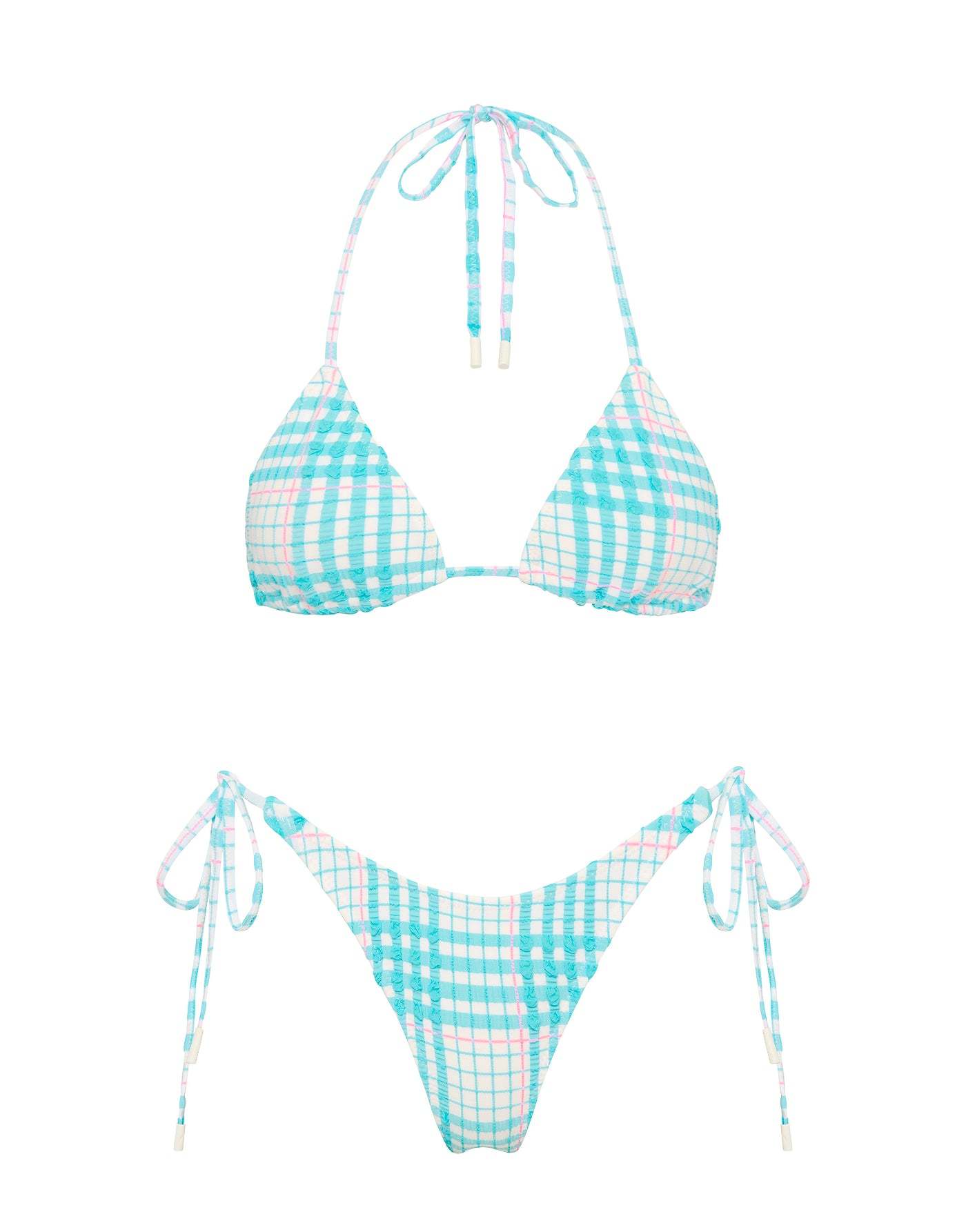 VINCA - BLUE BLOSS CHECK Triangle Bikini Set-Limited Sale