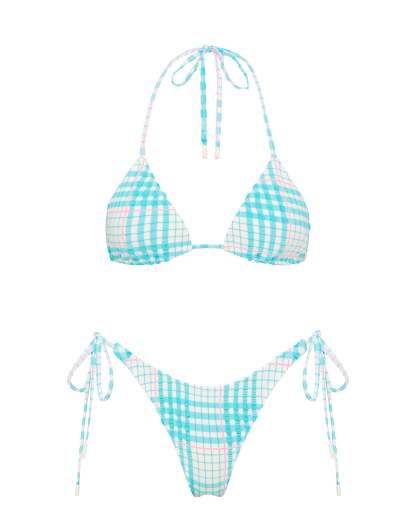 VINCA - BLUE BLOSS CHECK Triangle Bikini Set-Limited Sale