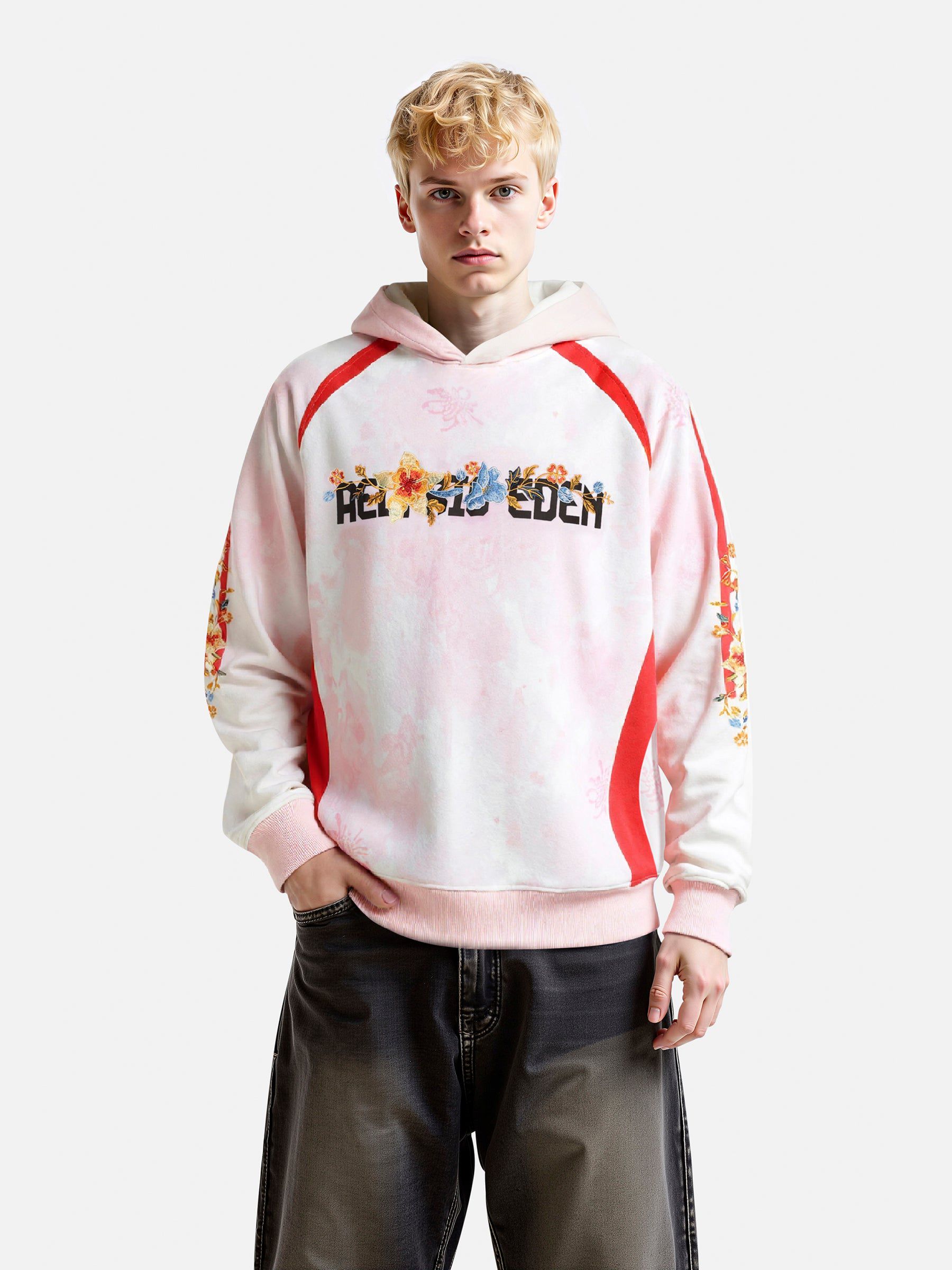 Aelfric Eden Oversized Color Blocking Floral Graphic Pullover Hoodie-Limited Sale