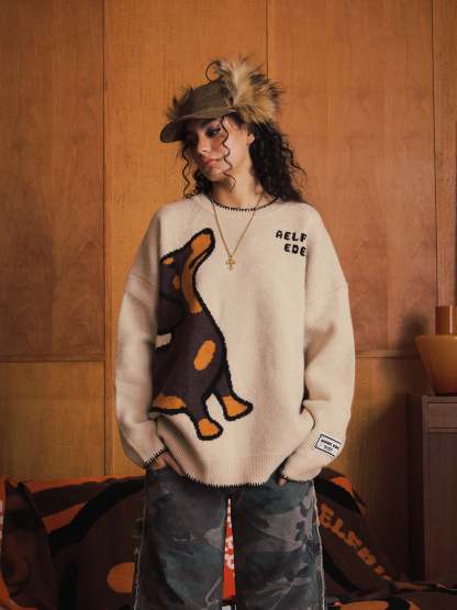 Aelfric Eden Hand Drawn Dachshund Jacquard Sweater-Limited Sale