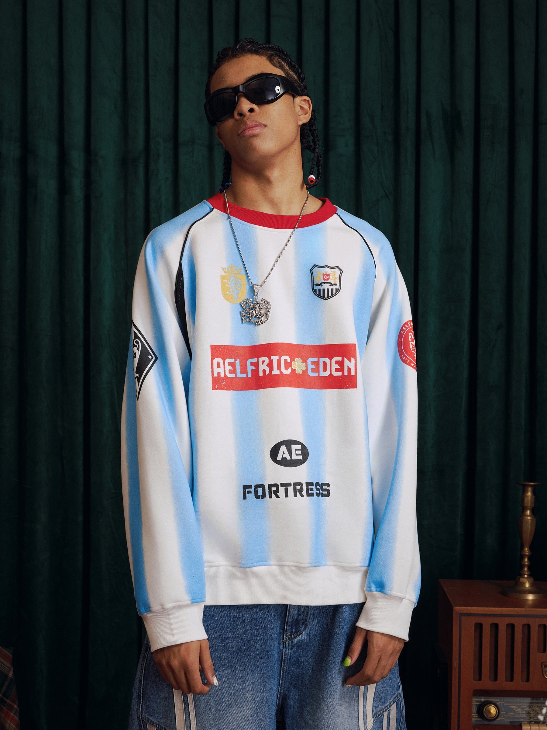 Aelfric Eden 77 Stripe Patchwork Print Sweatshirt-Limited Sale
