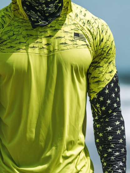 Men's Outdoor Sun Protection Breathable Cool Face Mask Hooded Printed Long-Sleeved Top-Limited Sale