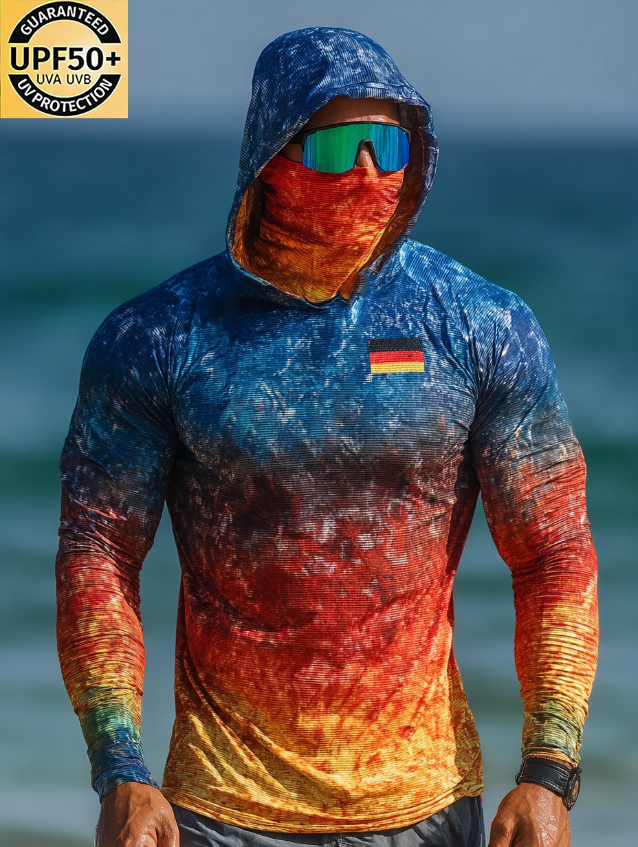 Neon Blue Red Orange Tie Dye Sun Shield Shirt Germany Hooded Fishing