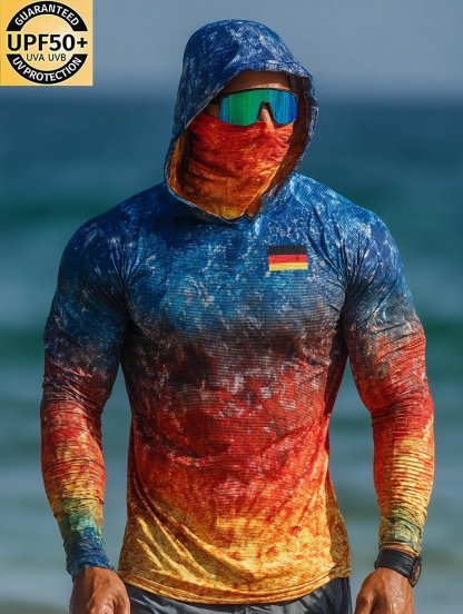 Neon Blue Red Orange Tie Dye Sun Shield Shirt Germany Hooded Fishing