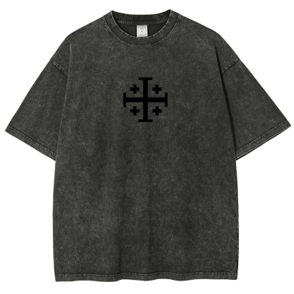 Knights Templar Crusader Banner Unisex Fit Washed T-Shirt-Limited Sale