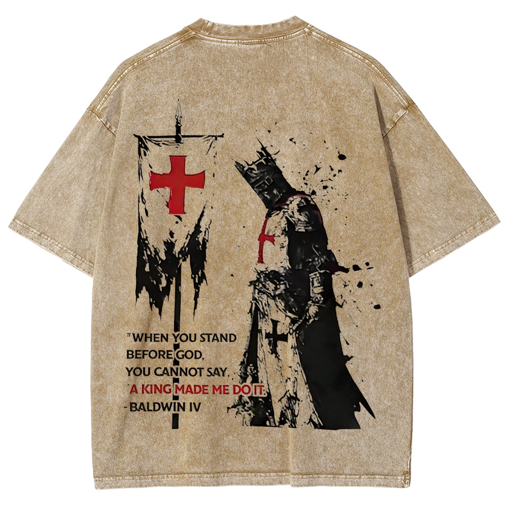 Knights Templar Crusader Banner Unisex Fit Washed T-Shirt-Limited Sale