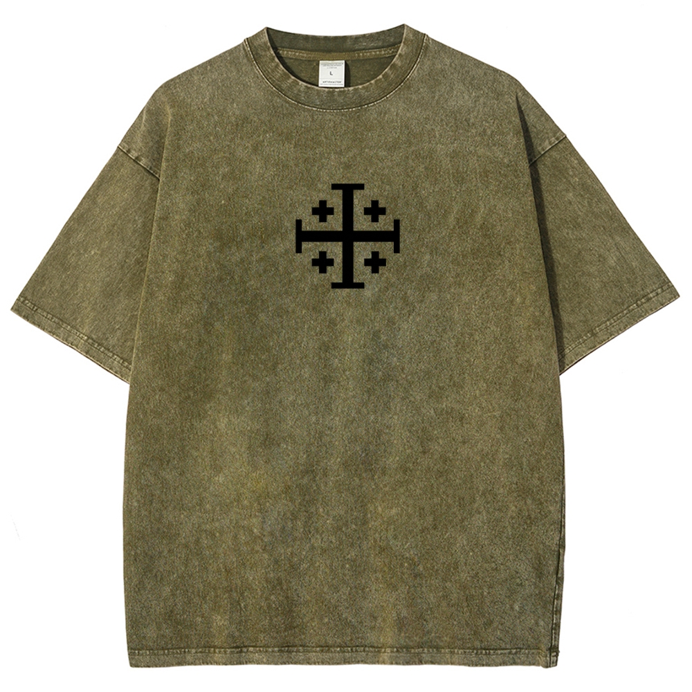 Knights Templar Crusader Banner Unisex Fit Washed T-Shirt-Limited Sale