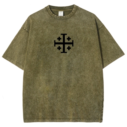 Knights Templar Crusader Banner Unisex Fit Washed T-Shirt-Limited Sale