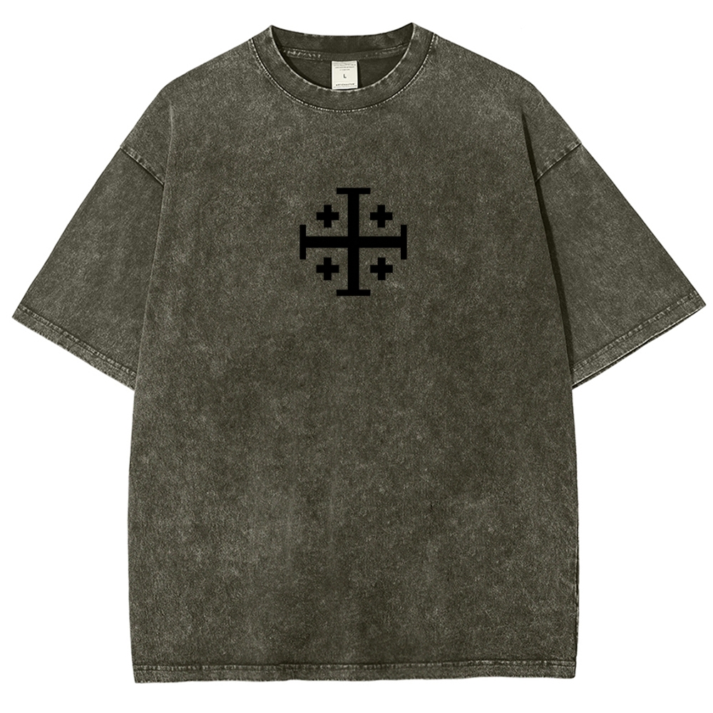 Knights Templar Crusader Banner Unisex Fit Washed T-Shirt-Limited Sale