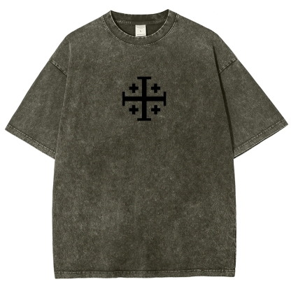 Knights Templar Crusader Banner Unisex Fit Washed T-Shirt-Limited Sale