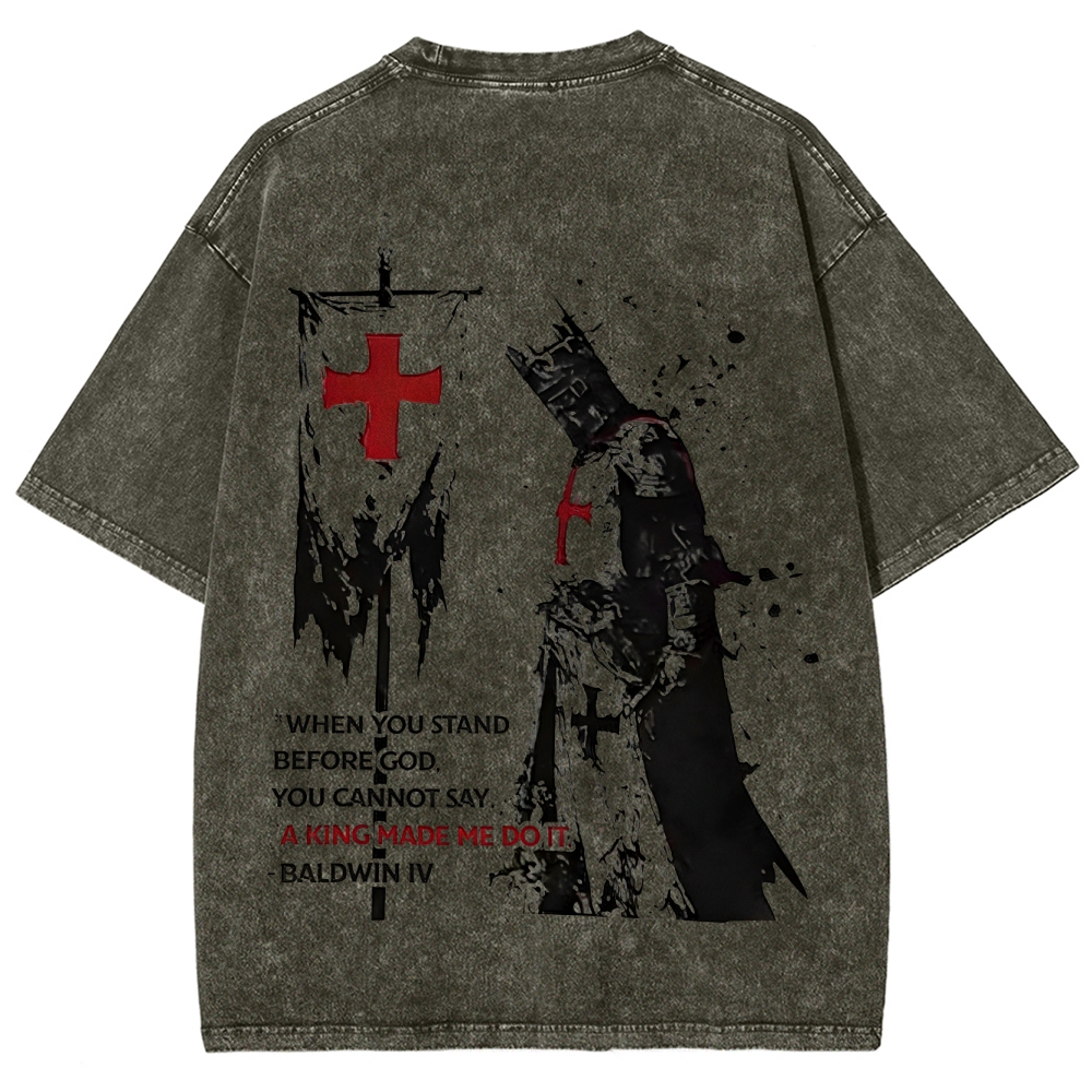Knights Templar Crusader Banner Unisex Fit Washed T-Shirt-Limited Sale