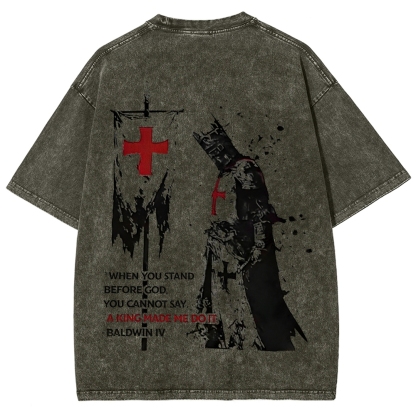 Knights Templar Crusader Banner Unisex Fit Washed T-Shirt-Limited Sale