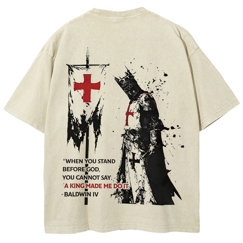 Knights Templar Crusader Banner Unisex Fit Washed T-Shirt-Limited Sale