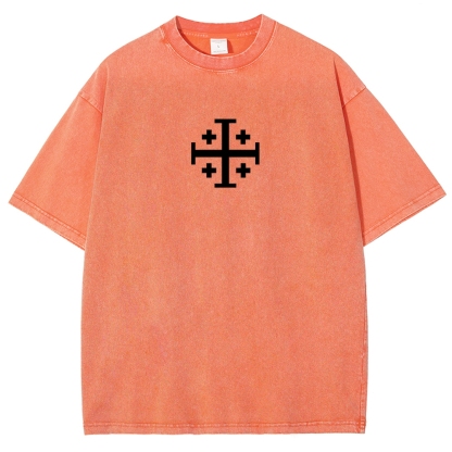 Knights Templar Crusader Banner Unisex Fit Washed T-Shirt-Limited Sale