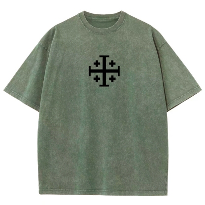 Knights Templar Crusader Banner Unisex Fit Washed T-Shirt-Limited Sale