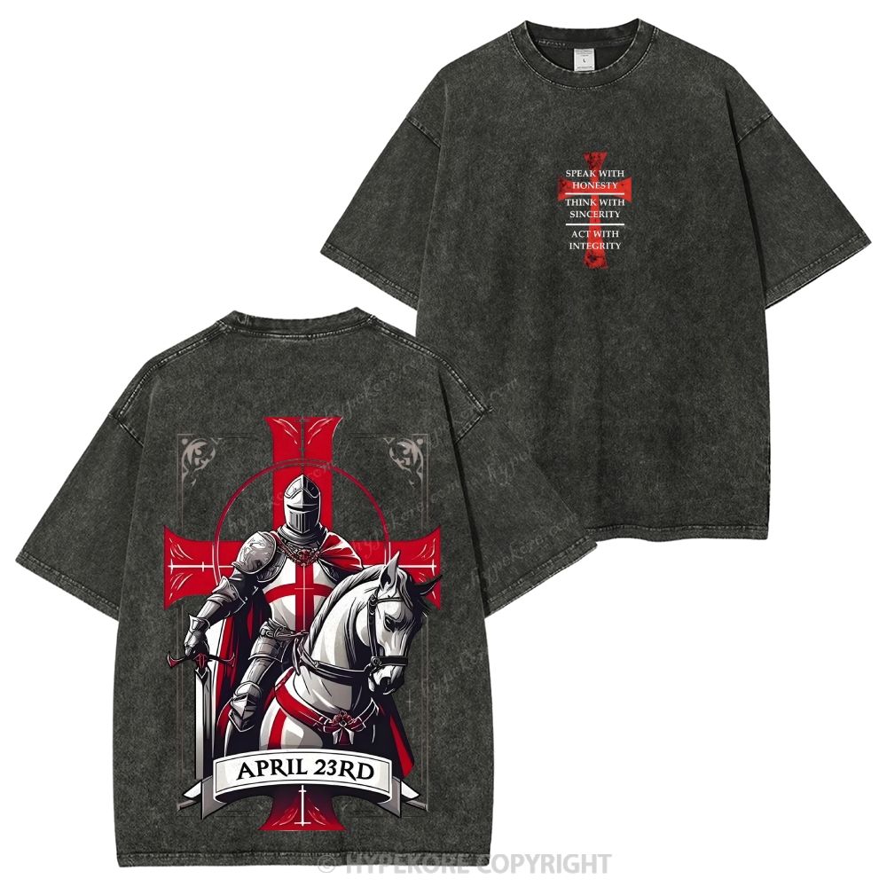 Knights Templar Crusader Banner Washed T-shirt-Limited Sale