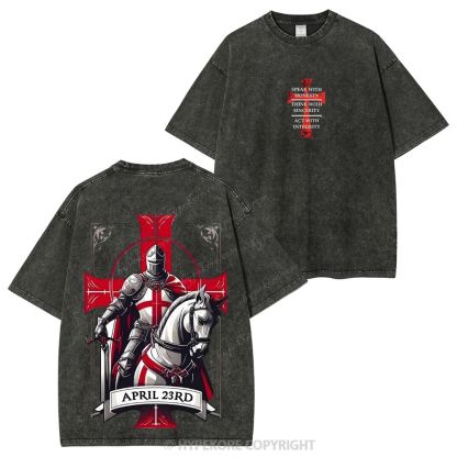 Knights Templar Crusader Banner Washed T-shirt-Limited Sale