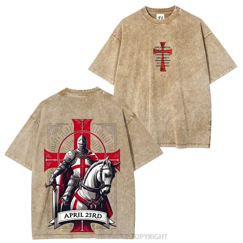 Knights Templar Crusader Banner Washed T-shirt-Limited Sale