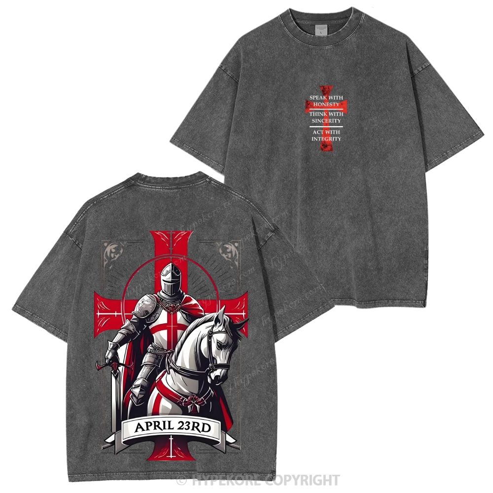 Knights Templar Crusader Banner Washed T-shirt-Limited Sale