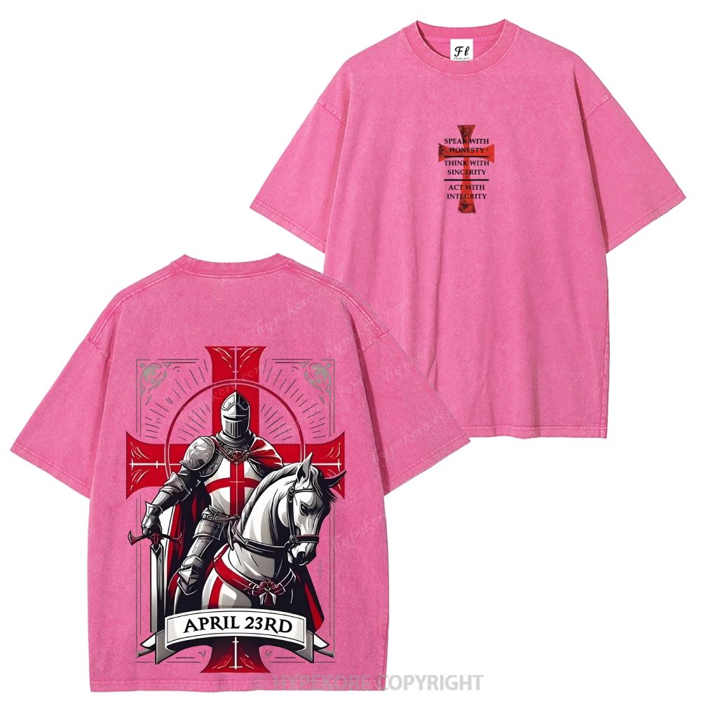Knights Templar Crusader Banner Washed T-shirt-Limited Sale