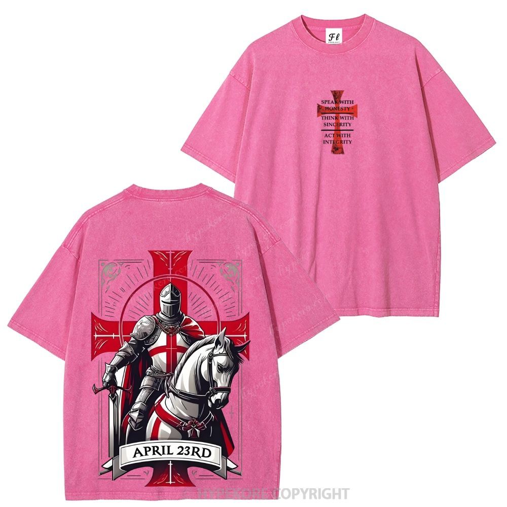 Knights Templar Crusader Banner Washed T-shirt-Limited Sale