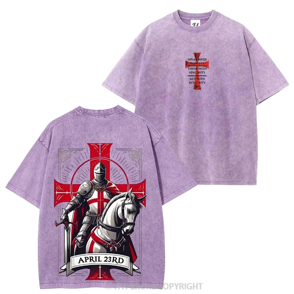Knights Templar Crusader Banner Washed T-shirt-Limited Sale
