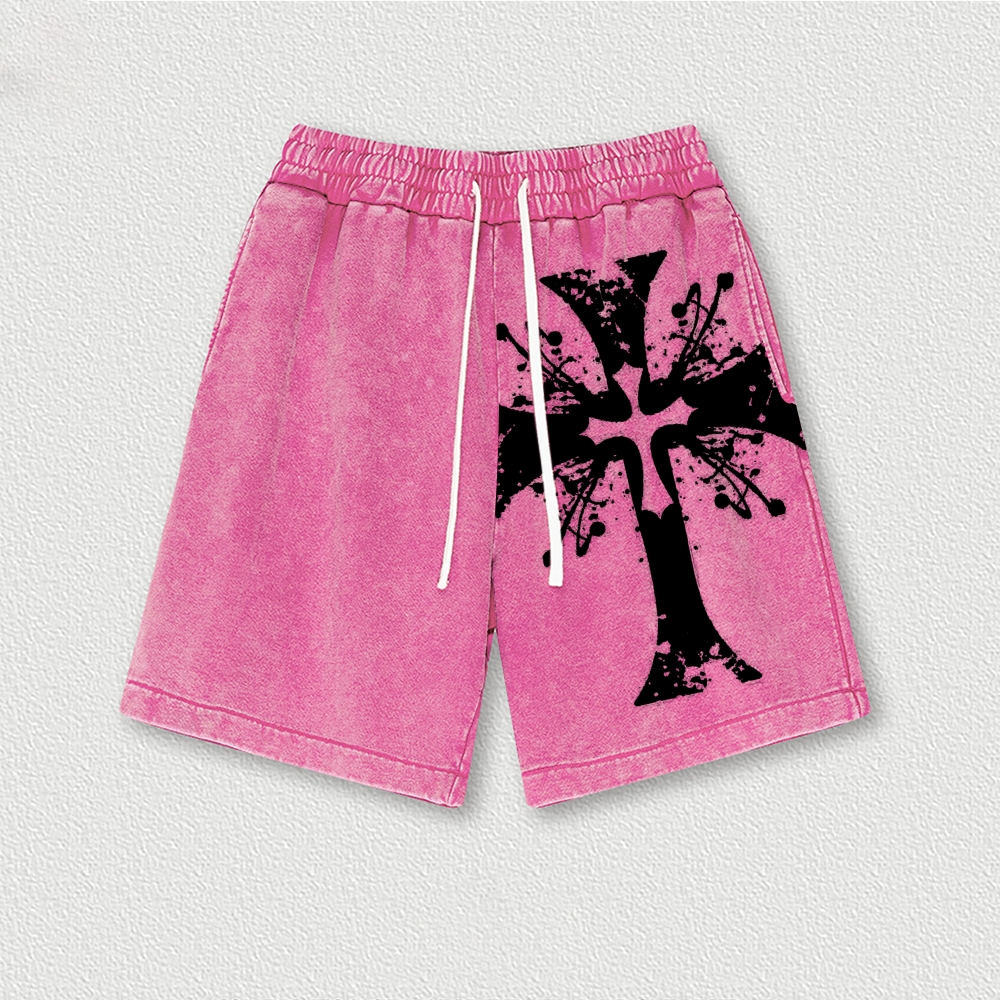 Mysterious Cross Washed Vintage Shorts 2601014901-Limited Sale