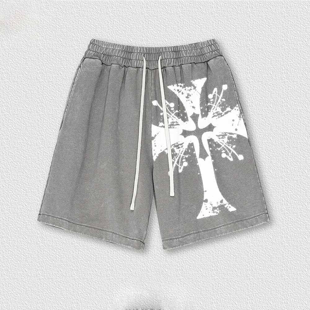 Mysterious Cross Washed Vintage Shorts 2601014901-Limited Sale